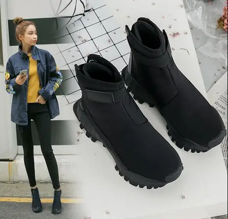 Стильные женские ботильоны черного цвета на застежке-липучке Женская обувь в стиле «хип-хоп» Женская обувь на осень Boots35-40
