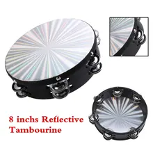 8 ''музыкальный бубен Светоотражающие ударные деревянные рамки двухрядные металлические Jingle церковная группа Музыкальные инструменты подарки Вечерние