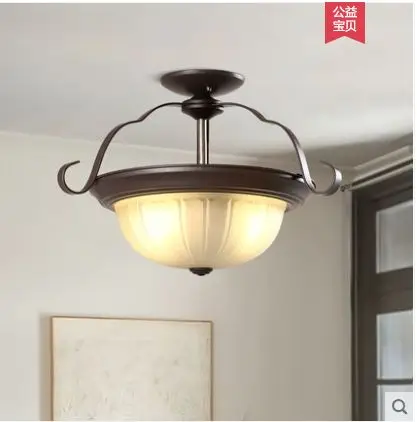 

American pastoral glass ceiling lamp creative personality retro simple round wrought iron corridor aisle bedroom ceiling lamp