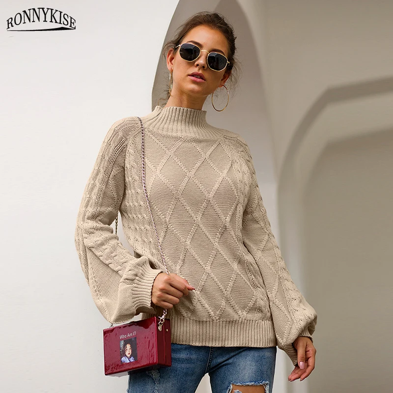 

RONNYKISE Knitted Sweaters Autumn Winter Warm Long Sleeve Loose Sweaters Women Fashion Causal Tops Female Clothes