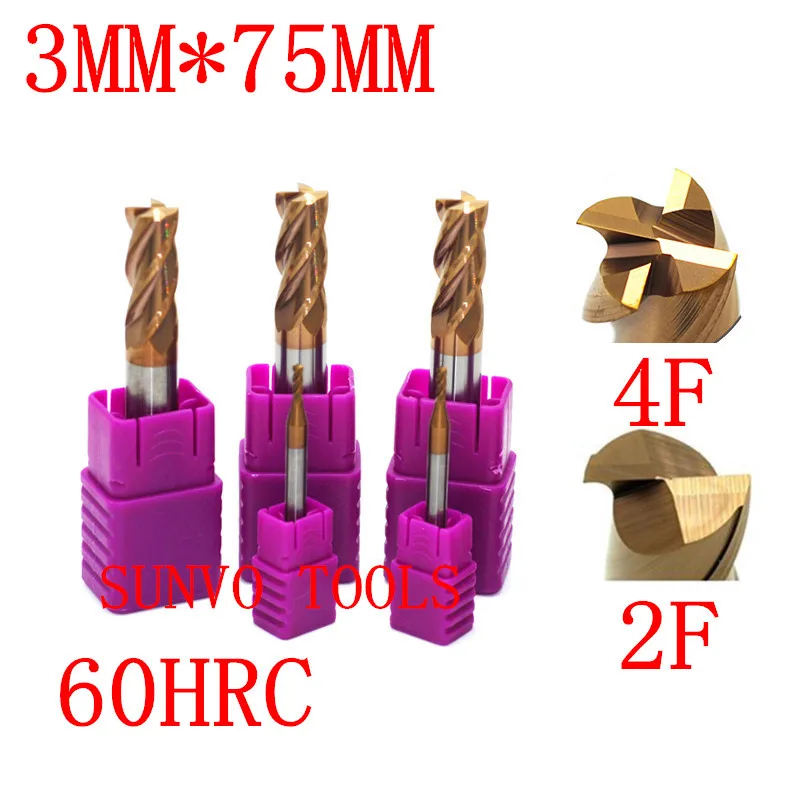 5 шт./компл. D3x75MM 3 мм HRC45 HRC50 HRC55 HRC60 HRC65 Вольфрам карбида квадратных концевая фреза с плоским торцом Спиральные Фрезы с ЧПУ фрезы Фрезы для контурной обработки