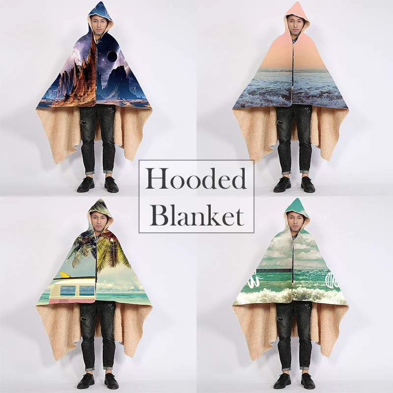 

Hooded Blanket for Adult Gothic Colored Scenery Pattern Sherpa Fleece Wearable Throw Blanket Microfiber Galaxy Bedding