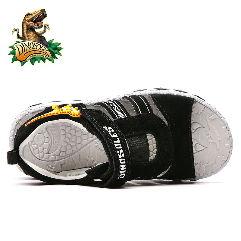 DINOSOLES Sandals Boys Light Up Led Kids Summer Shoes 3D Dinosaur Causal Beach Sandals 2019 Anti-Slip Leather Children Shoes