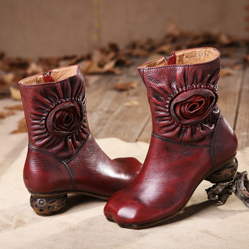 

2016 new genuien leather ankle boots vintage national trend women boots folk style personality female boots