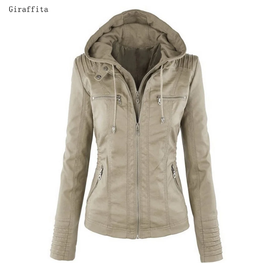 Giraffita font b Women s b font Faux Leather font b Jacket b font Coat Hoodies