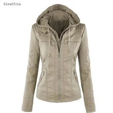 Giraffita Women’s Faux Leather Jacket Coat Hoodies Lapel Zipper Detachable Jacket Coat For Female