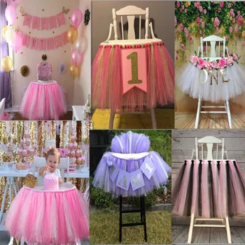 

100cm x 35cm Tutu Tulle Table Skirts Baby Shower Birthday Decoration for High Chair Home Textiles Party Supplies