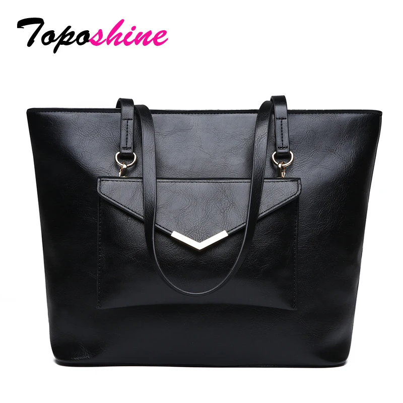 

Toposhine Large Capacity Casual Tote For Women Top Quality PU Leather Simple Style Handbag Fashion Daily Shopping Lady Bags 2018
