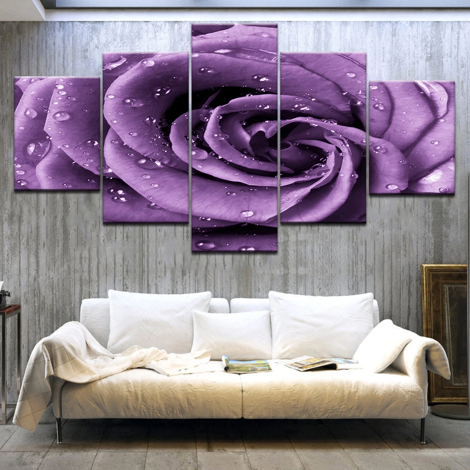 5 шт. Wall Art Холст Картина домашний декор фото принты фиолетовый цветок розы