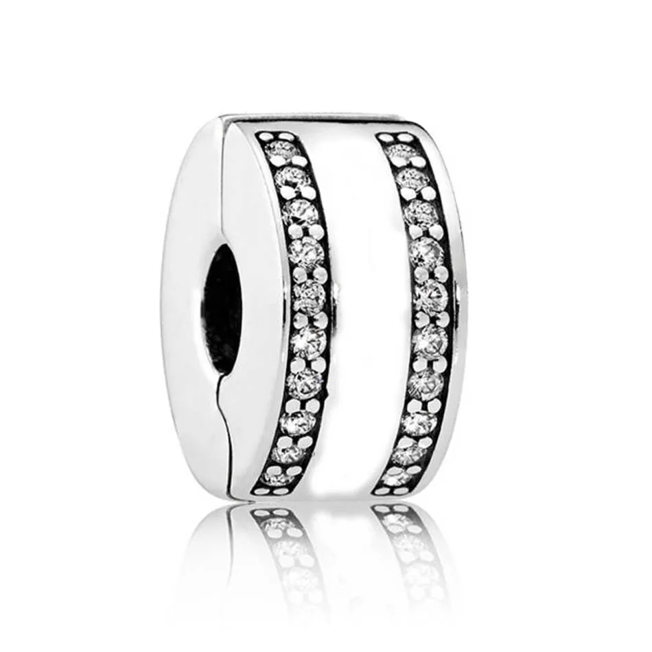 

Signature Clip Stopper Clear CZ Bead Charm fit Pandora Bracelets & Bangles Authentic 925 Sterling Silver DIY Jewelry