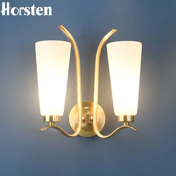 

American Style Double Heads Copper H35cm Wall Lamp Bedroom Bedside Lamp Simple Nordic Wall Lights For Living Room Restaurant