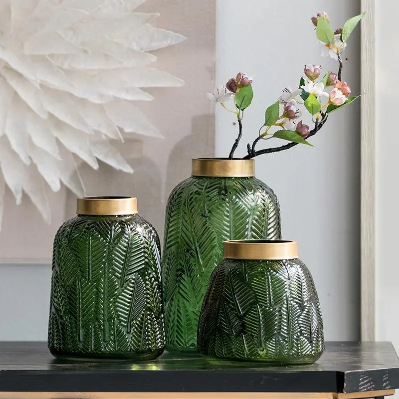 

Nordic Simple Green Transparent Glass Vase Creative Flower Arrangement Design Feather Hydroponic Jewelry Ornaments