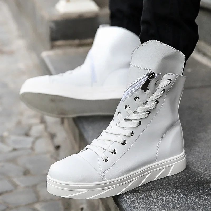 2017 Fashion High Top Mens Hip Hop Shoes Lace Up Flats Casual Shoes Men Black White PU Leather Shoes Zapatillas Hombre T030729 цена 2017 Fashion High Top Mens Hip Hop Shoes Lace Up Flats Casual Shoes Men Black White PU Leather Shoes Zapatillas Hombre T030729 цены онлайн