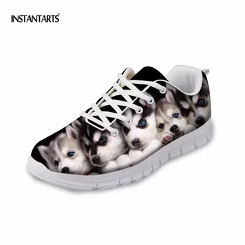 

INSTANTARTS Spring Summer Sneakers Woman Flats Casual Mesh Flat Shoes Female Cute Puppy Cub Printed Lace Up Shoes For Youth Teen