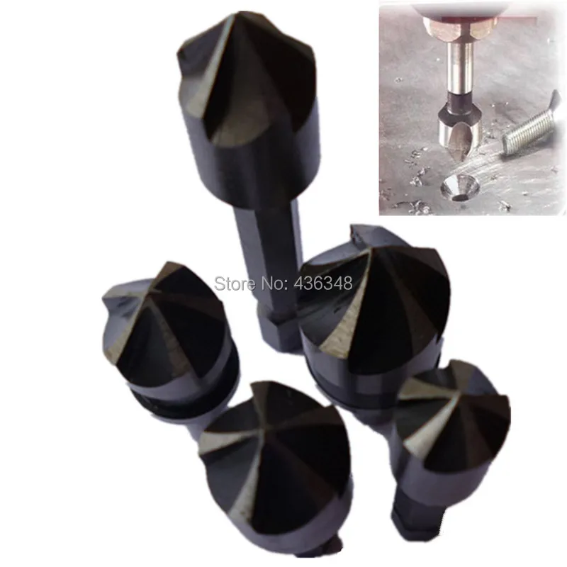 HSS 5 Flute Countersink Drill Bit 82-90 Degree Point Angle Chamfer Chamfering Countersinking Cutter 14 Hex Round Shank