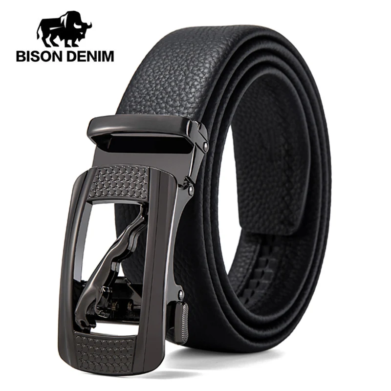 Мужской ремень BISON DENIM из натуральной кожи с автоматической пряжкой роскошный
