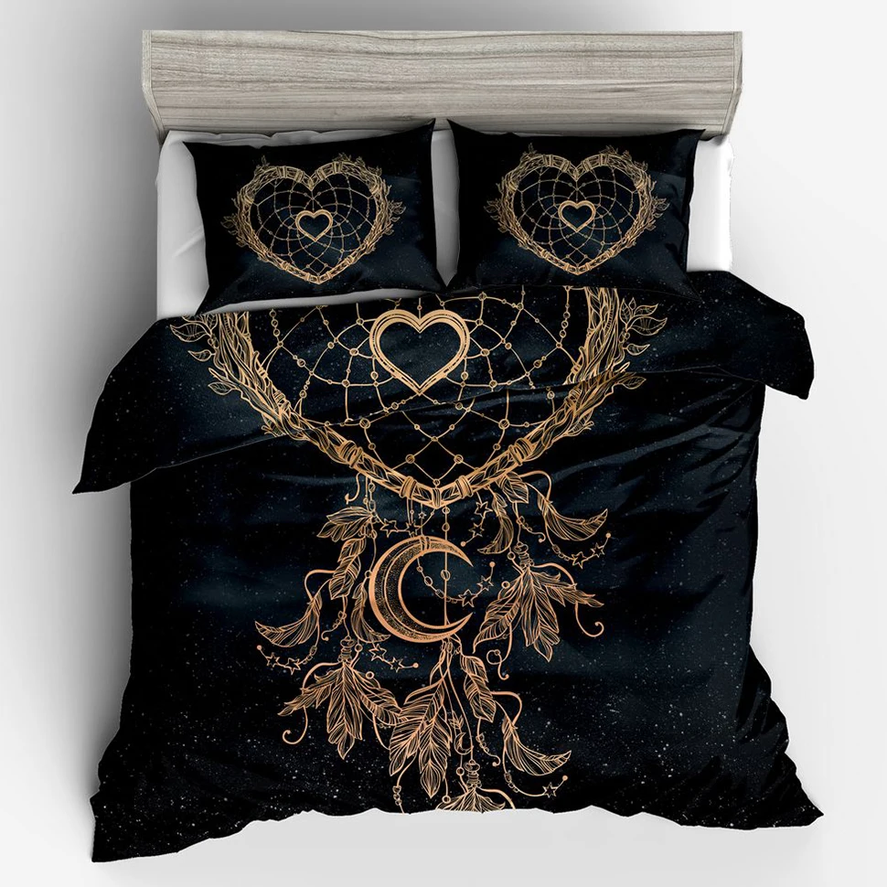 

Bohemian Black Gold Dream Catcher 3d Duvet Cover Bedding Quilt Cover Set Twin Full Queen King with Pillowcase