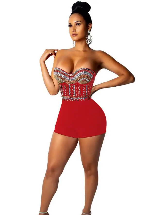 red strapless romper