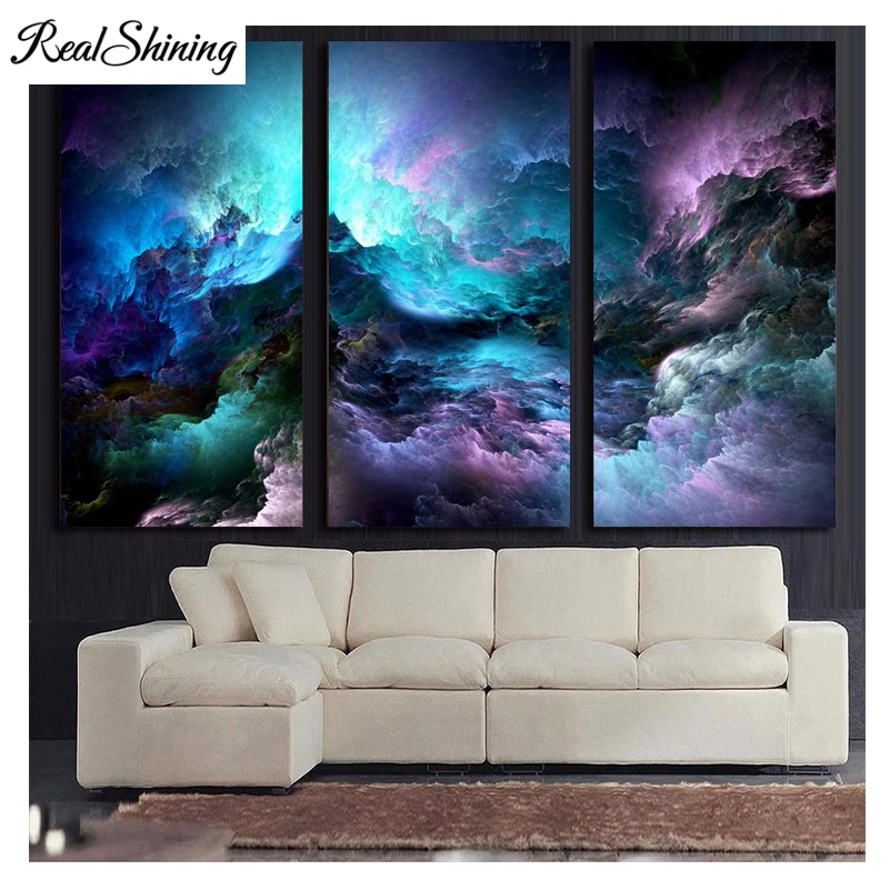 REALSHINING 3 шт. Psychedelic art space cloud 5D алмазная вышивка своими руками полностью квадратная
