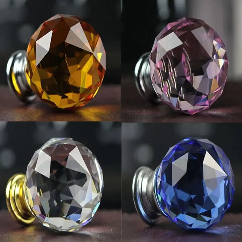 30mm Round Crystal Glass Cabinet Drawer Wardrobe Door Pull Handle Knobs For fine