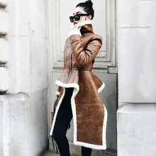 Женское пальто из искусственной овчины, необычное пальто, Новинка осени, овечья шерсть, локомотив, замшевая кожаная куртка, теплые толстые длинные пальто