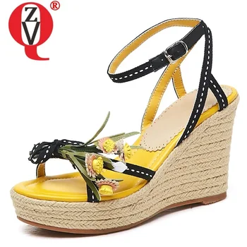 

ZVQ shoes woman 2019 summer newest fashion flower open toe buckle woman sandals outside super high wedges platform ladies shoes