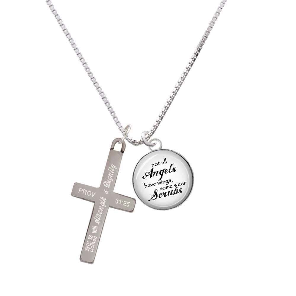 Domed Angels Wear Scrubs - Strength and Dignity - Cross Necklace