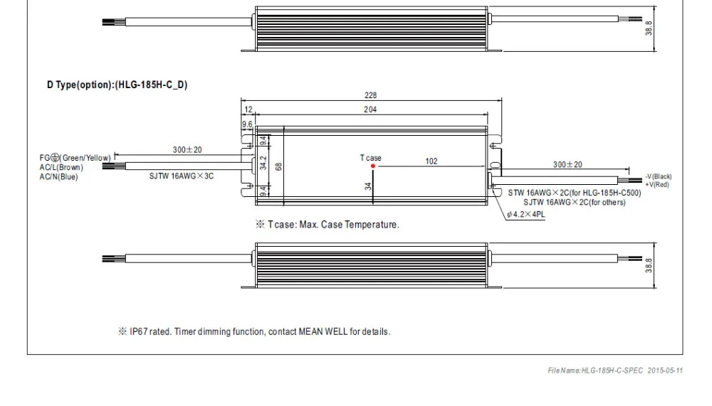 Meanwell HLG-185H-C1400B 200 Вт одиночный выход Светодиодный источник питания 1400mA для 4 шт. CREE CXB3590 светодиодный