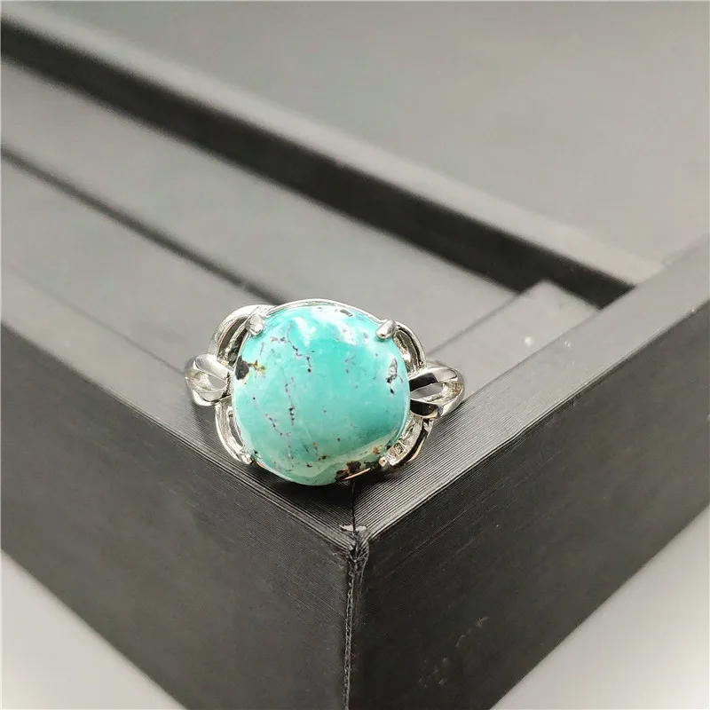 

Genuine Natural Turquoise Ring For Woman Party Gift Luxury Jewelry 925 Sterling Silver 13x13mm Bead AAAAA Adjustable Rings