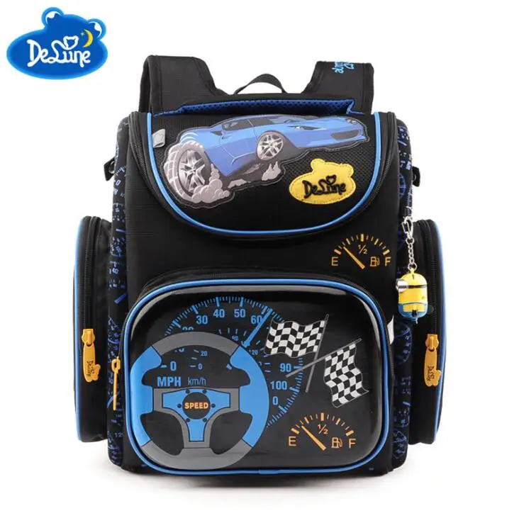 

Delune Boys School Bags Backpack Blue Car Yellow Plane children Kids Primary 1-5 Grade Orthopedic Waterproof Schoolbag