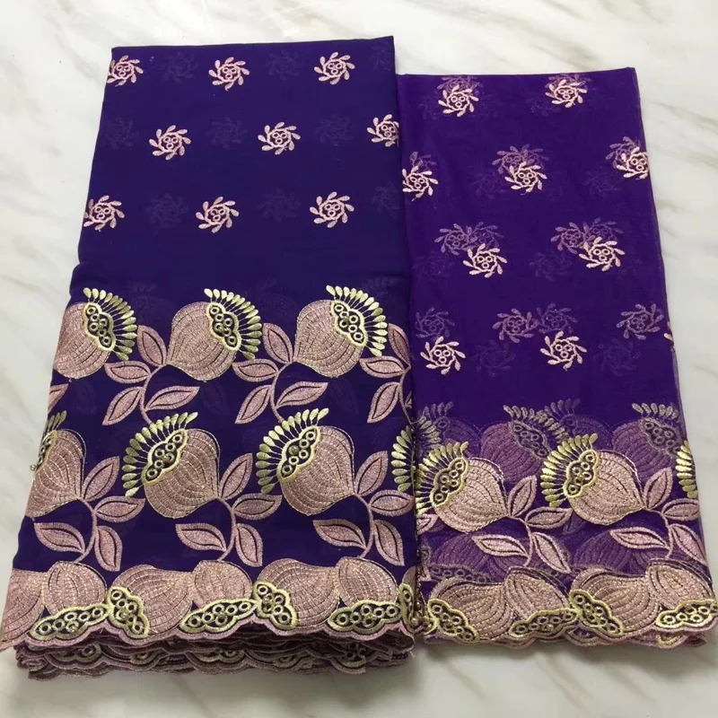 

(5+2yards/set) high quality embroidered Swiss voile lace purple African cotton lace fabric plus scarf lace for dress CLS193