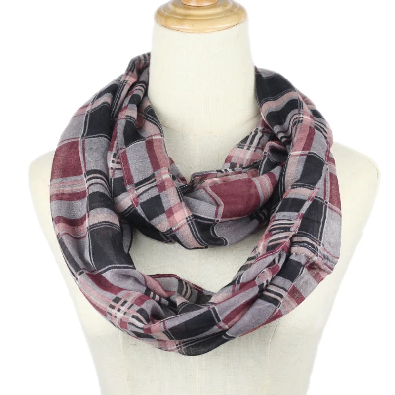 

2019 New Fashion Women plaid ring Scarf Lady Loop scarfs infinity snood Voile Foulard Shawl Women