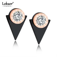 Lokaer круг& Треугольник Дизайн серьги из нержавеющей стали инкрустированный куб циркония римские серьги с циферблатом серьги для женщин OGE366