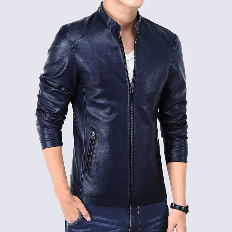 

British Style Faux Leather Jacket Coat Men 2019 Spring Autumn Slim Fit Casual Jacket Male Red Mens Leather Windbreakers Jackets