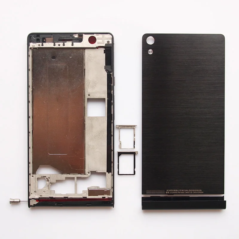 

BaanSam New Front Frame Battery Door Back Cover SIM Card Tray Take Card Pin Housing Case For Huawei Ascend P6 With Side Buttons