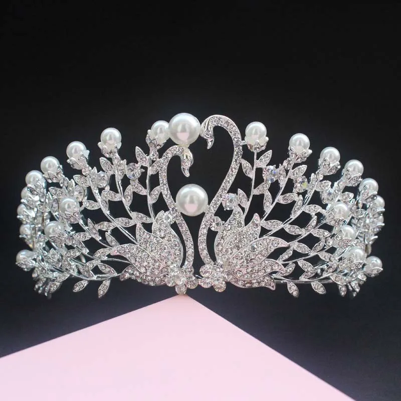 Buy Elegant Tiaras For Bride Crystal Pearl Swan Crown