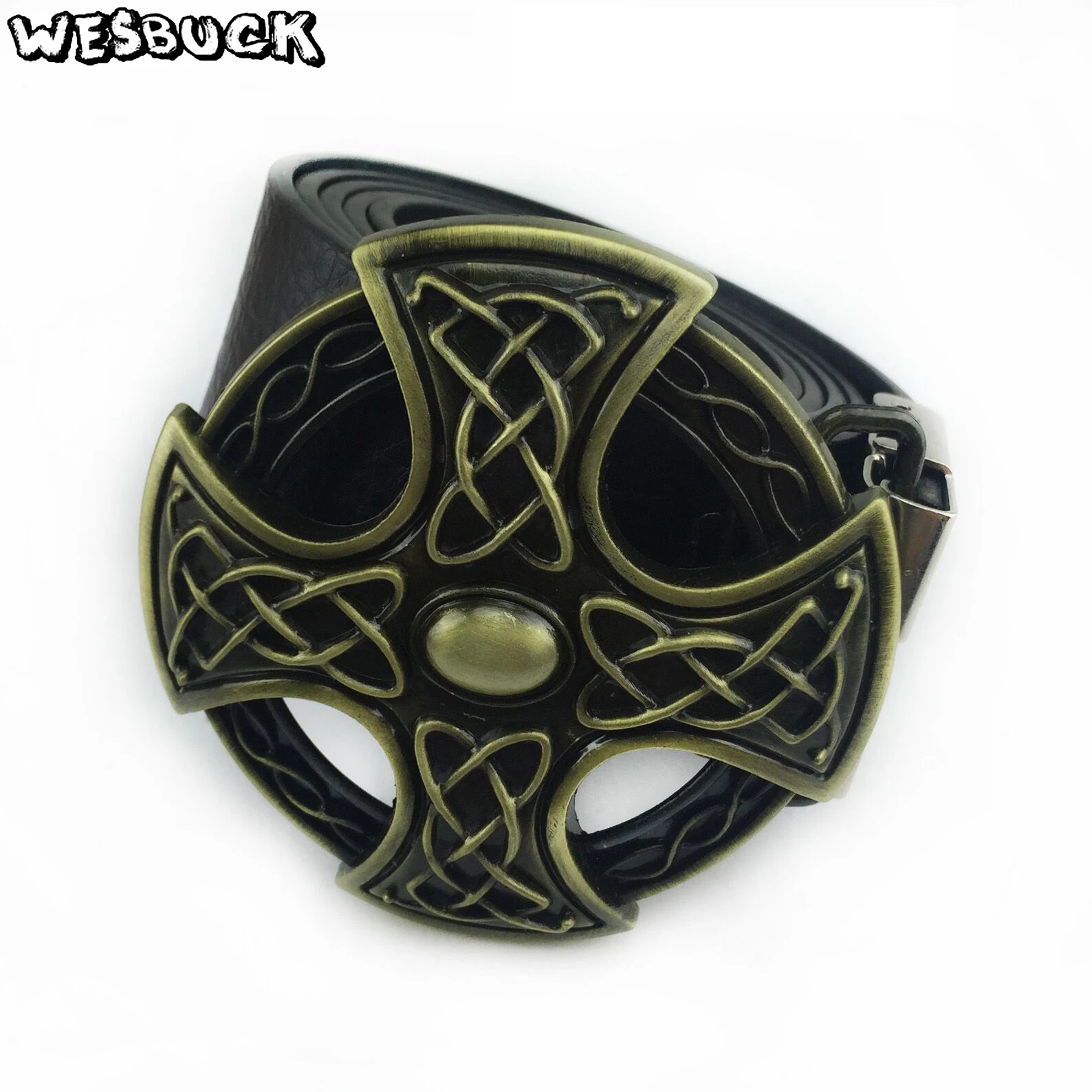 

5 PCS MOQ WesBuck Brand High quality 3D Round Cross Knot Belt Buckle Germanic Style