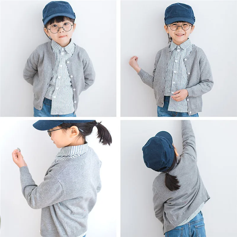 Solid Baby Sweater Kids Toddler Boys Girls Button Closure Cardigan Round Collar Long Sleeve Child Outfit Coat Elastic Comfortable Knitting Pullover (6)