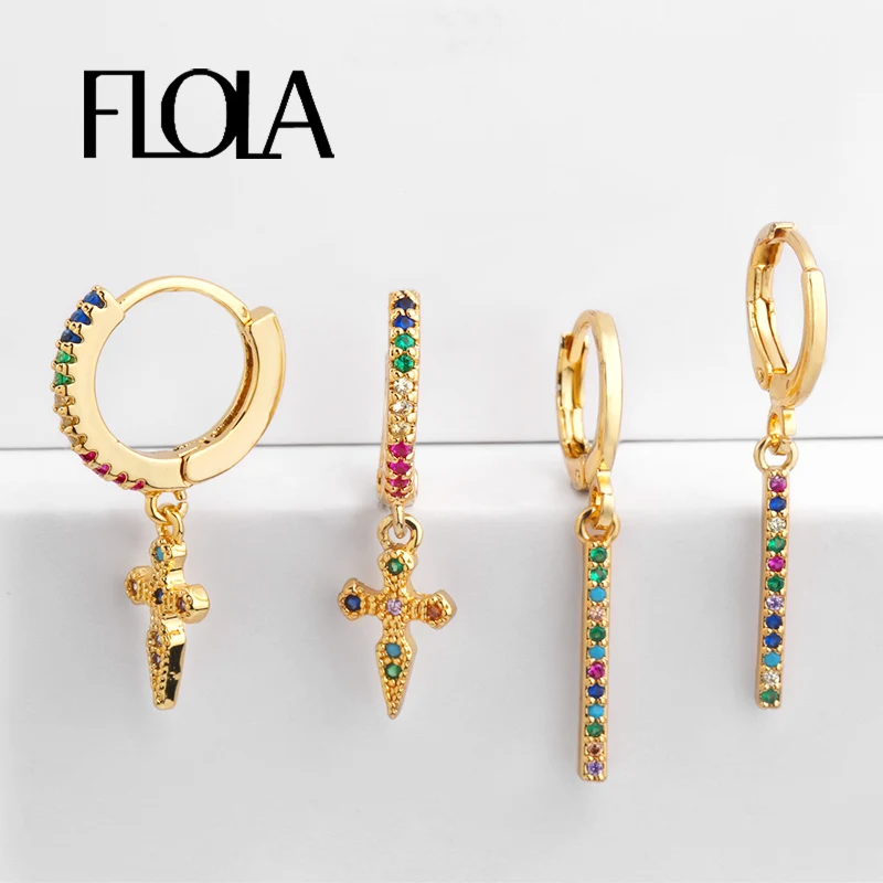 Женские готические серьги кресты FLOLA гвоздики золотого и крошечный гвоздик