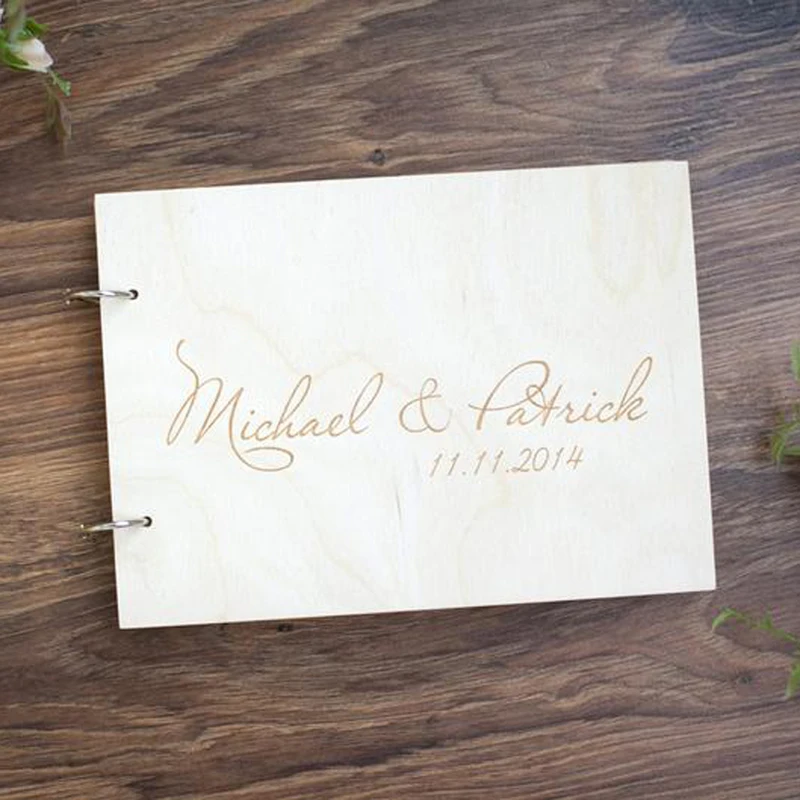 Personalized Wedding Guest Book Wedding Photo Album Gift Bride Groom Wooden Kraft Guest Book
