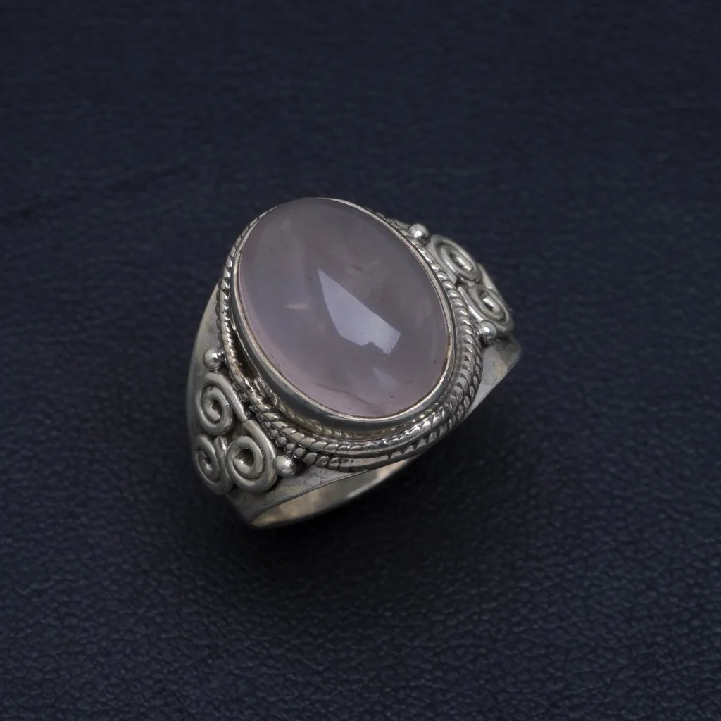 

Natural Gemstone Unique Design Rose Quartz 925 Sterling Silver Ring Size 6.5 AM667