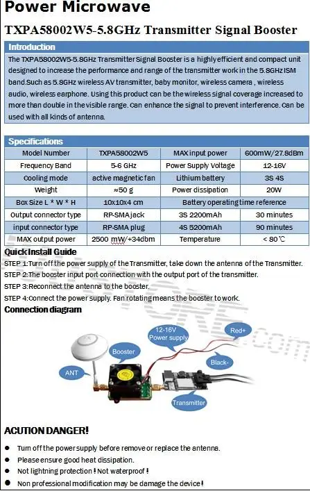 RC 5,8g усилитель мощности передатчика 4500MW fpv усилитель сигнала для улучшения дальности передачи и высокой производительности