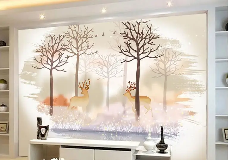 

Custom Retro 3d Wall paper 3d Living Room Bedroom Hall Large Mural Deer forest 3d Wall Murals Whome Decor