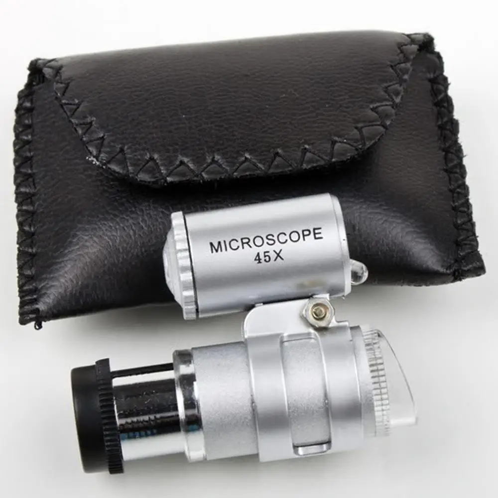 One Set 45X Pocket Size Mini Microscope Magnifier Magnifying Glass