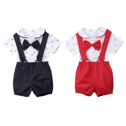 Детский Костюм Джентльмена для новорожденных мальчиков и девочек, одежда для маленьких мальчиков, комбинезон с бабочкой + штаны, комплекты
