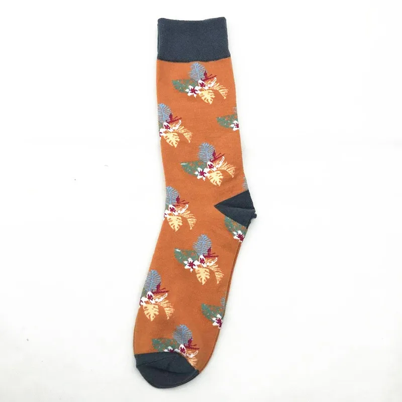 peonfly осенью мультфильм животное фламинго петух схеме смешные носки теплые цветные хлопок мужчин моды печати оставляет полоса решетки разноцветные носки мужские короткие уличный стиль новинки носочки - Цвет: 8