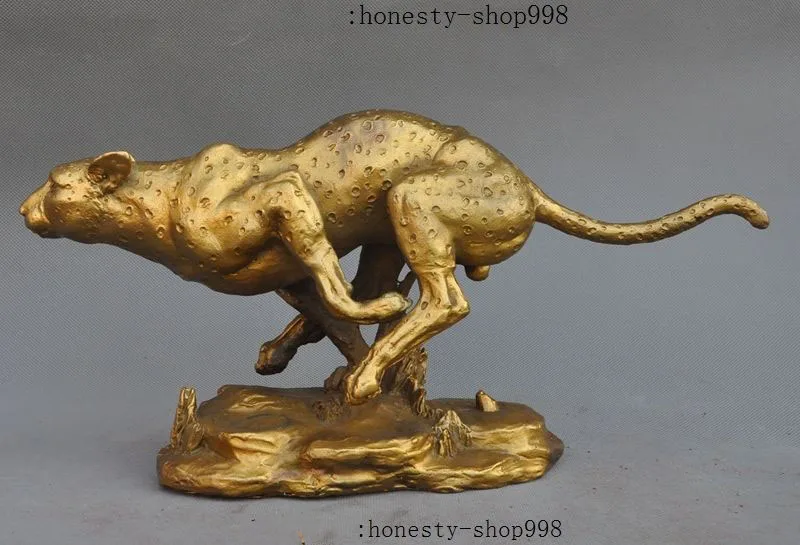 

Crafts statue Chinese Fengshui Brass Ferocious Cheetah Leopard Panther Animal Statue Sculpture