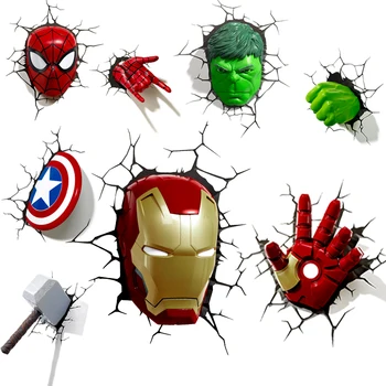 

3D Wall Lamp Marvel Night Light Avengers Iron Man Captain America Spiderman Hulk Movie Fans Gifts Bedroom Bedside Presents Kid