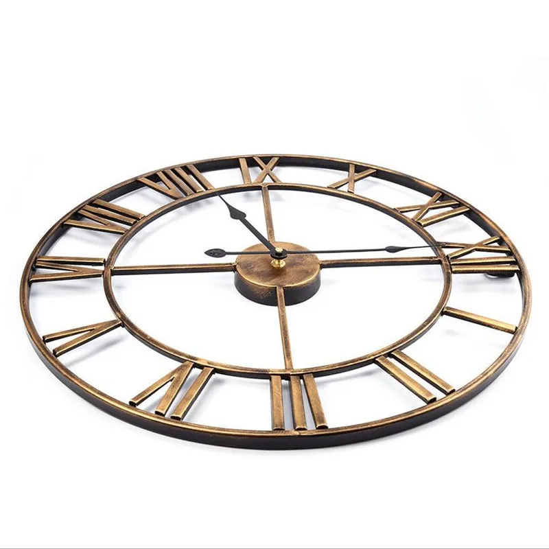 Online Nuevo 3D Circular Retro romano 47cm hierro forjado hueco Vintage gran silencio decorativo Reloj de pared en la pared decoración para el hogar