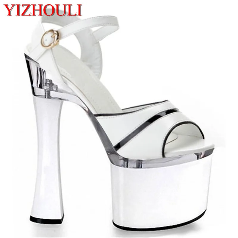 18 cm high heel dancing shoes, stage girl ultra high heel sandals, square heel sole Dance Shoes